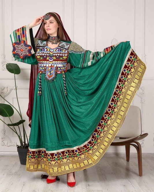 Cherma Embroidery Green Dress